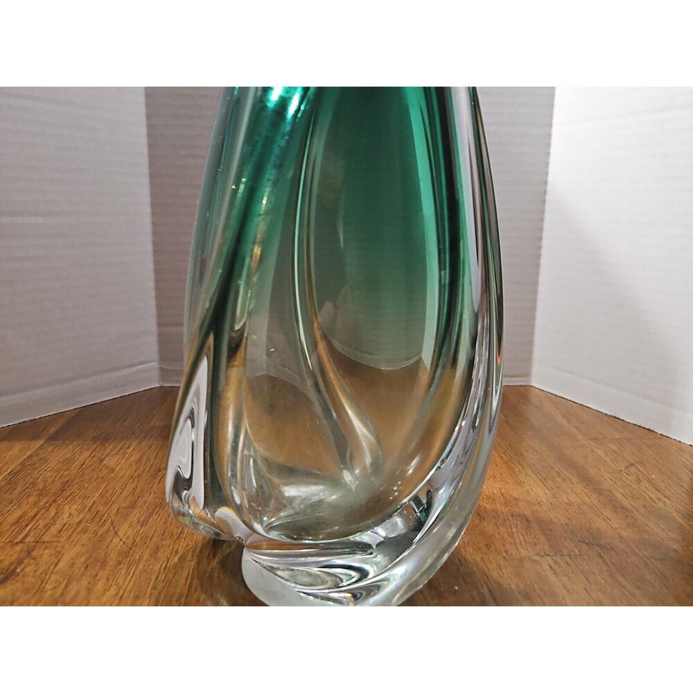 Val St. Lambert Signed Green and Clean Vase Mid Century